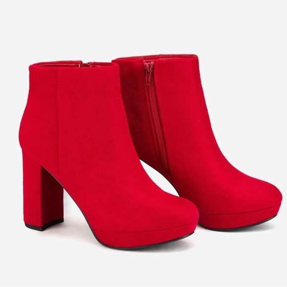 Dream Pairs Shoes - DREAM PAIRS Women's Stomp High Heel Red Ankle Boots